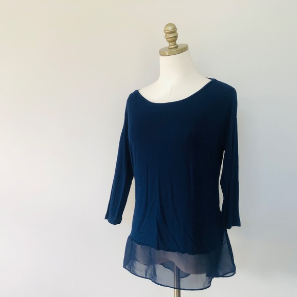 Pullover Blue Sheer Medium Boat Neck Three Quarter Sleeves TAHARI - Picture 6 of 7